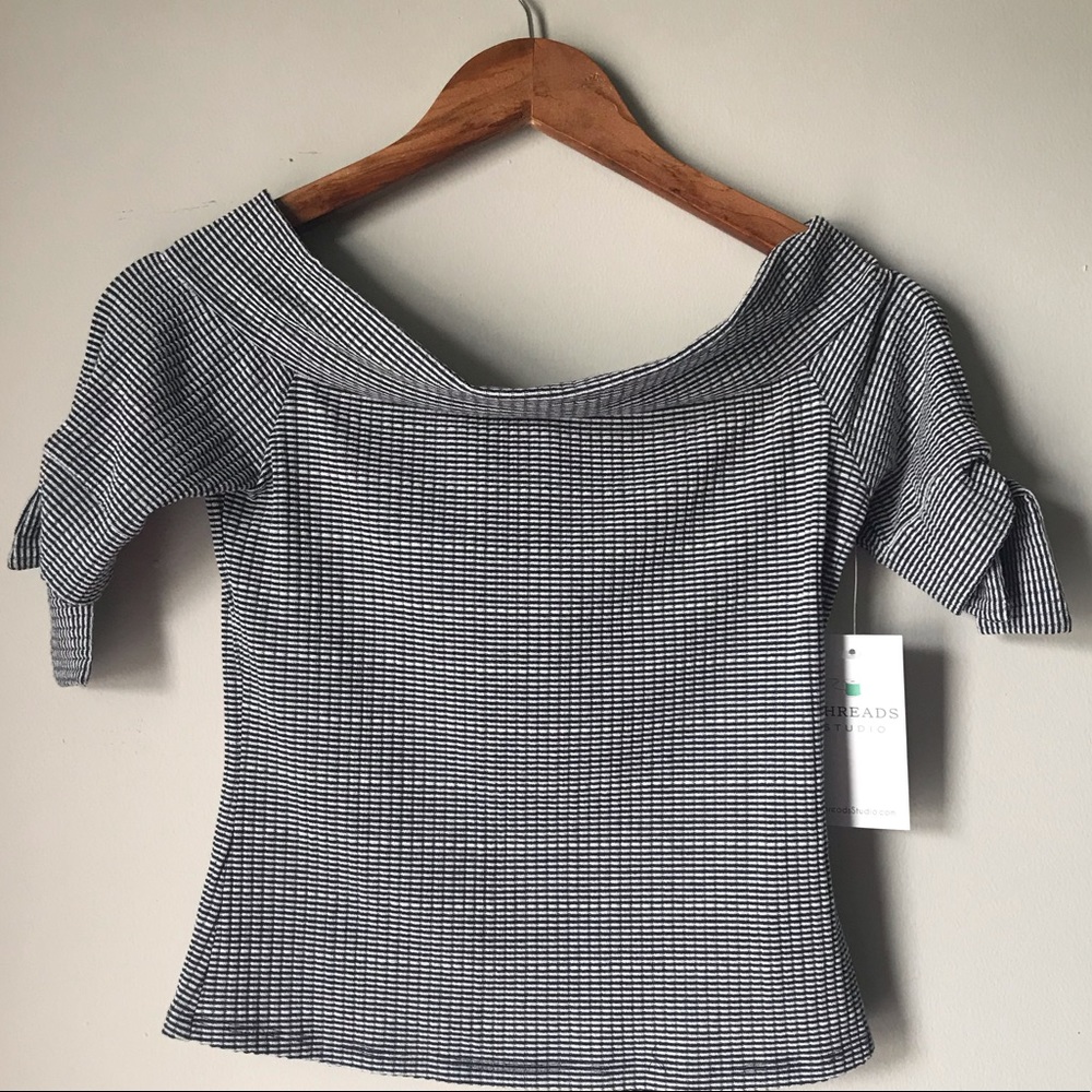 over the shoulder striped  shirt
